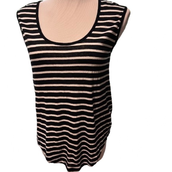 Banana Republic Black & White Striped Sleeveless T-shirt Top Size S - Picture 1 of 6